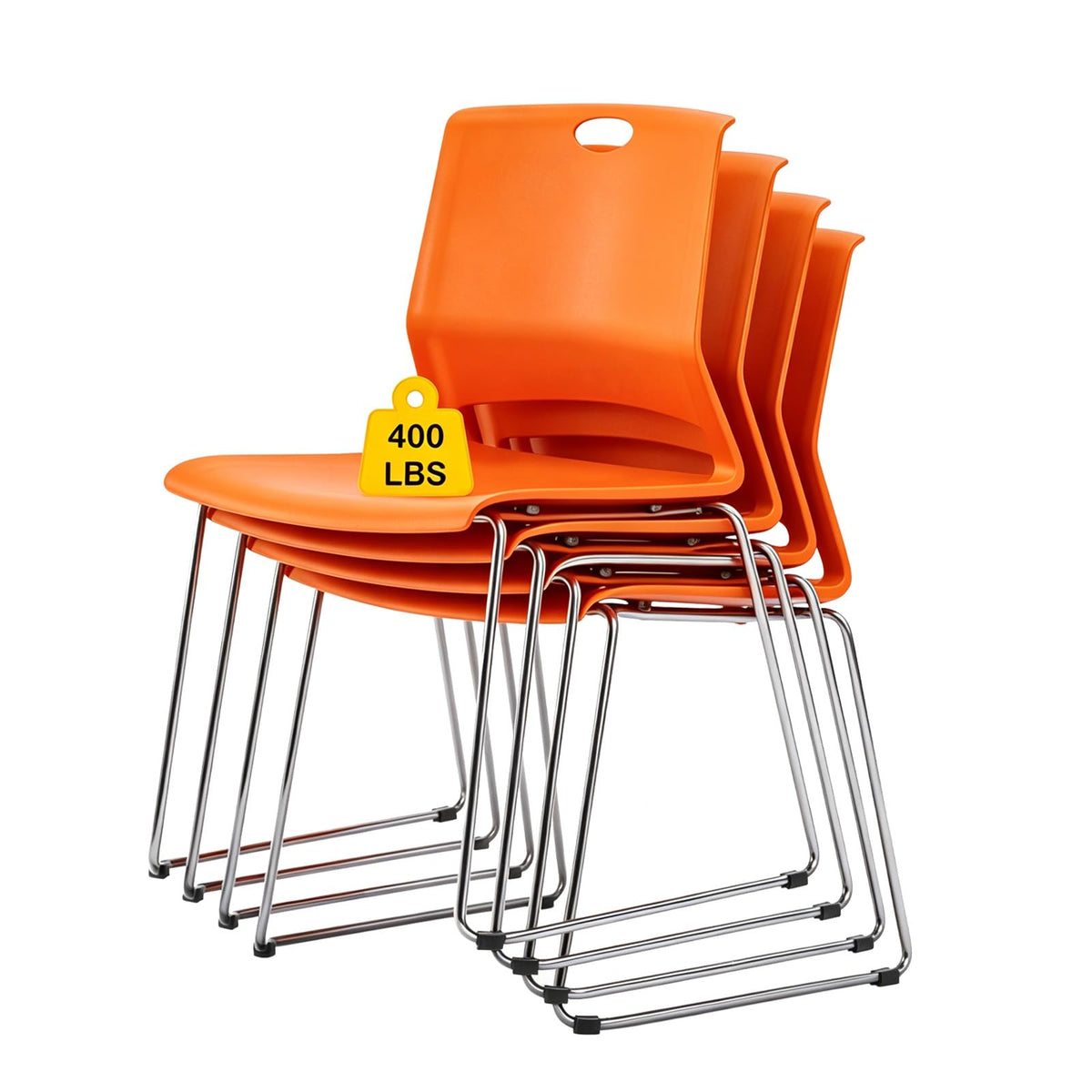 Stacking Plastic Chairs Set of 4 for Waiting Room Conference Church, Orange