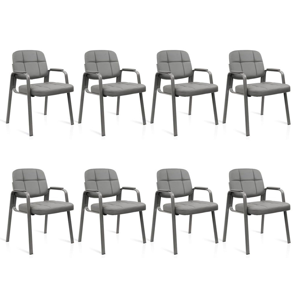 Clatina Leather Office Guest Waiting Room Chair Sets of 8, Reception Chair No Wheels with Armrests and Lumber Support, Stationary Desk Armchair