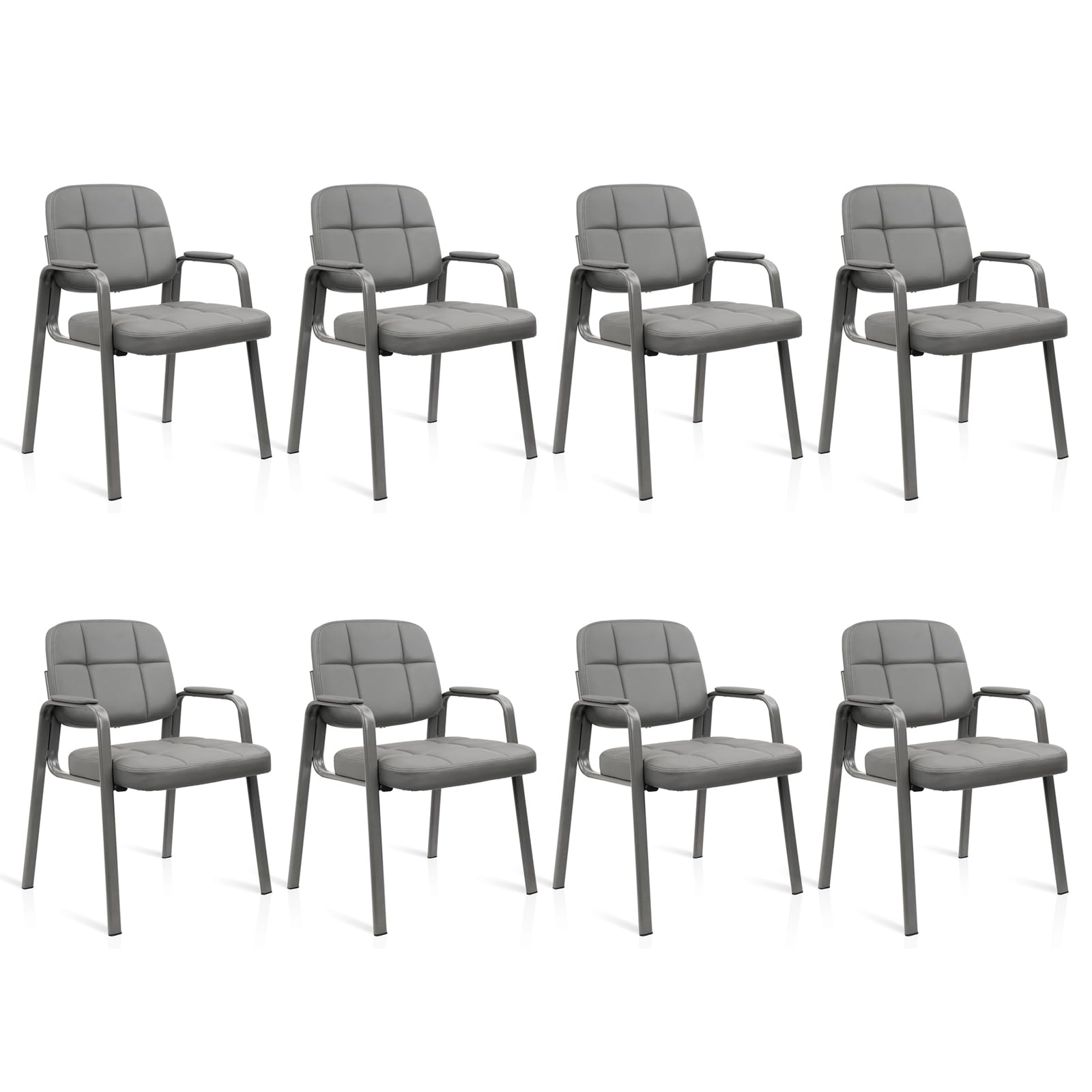Clatina Leather Office Guest Waiting Room Chair Sets of 8, Reception Chair No Wheels with Armrests and Lumber Support, Stationary Desk Armchair