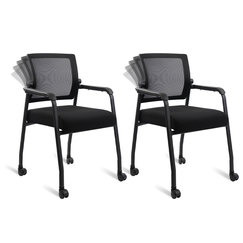 Klasika Waiting Room Chairs with Wheels, Adjustable Mesh Backrest, Desk Chair with Ergonomic Lumbar Support and Thickened Seats Cushion, 2 Pack