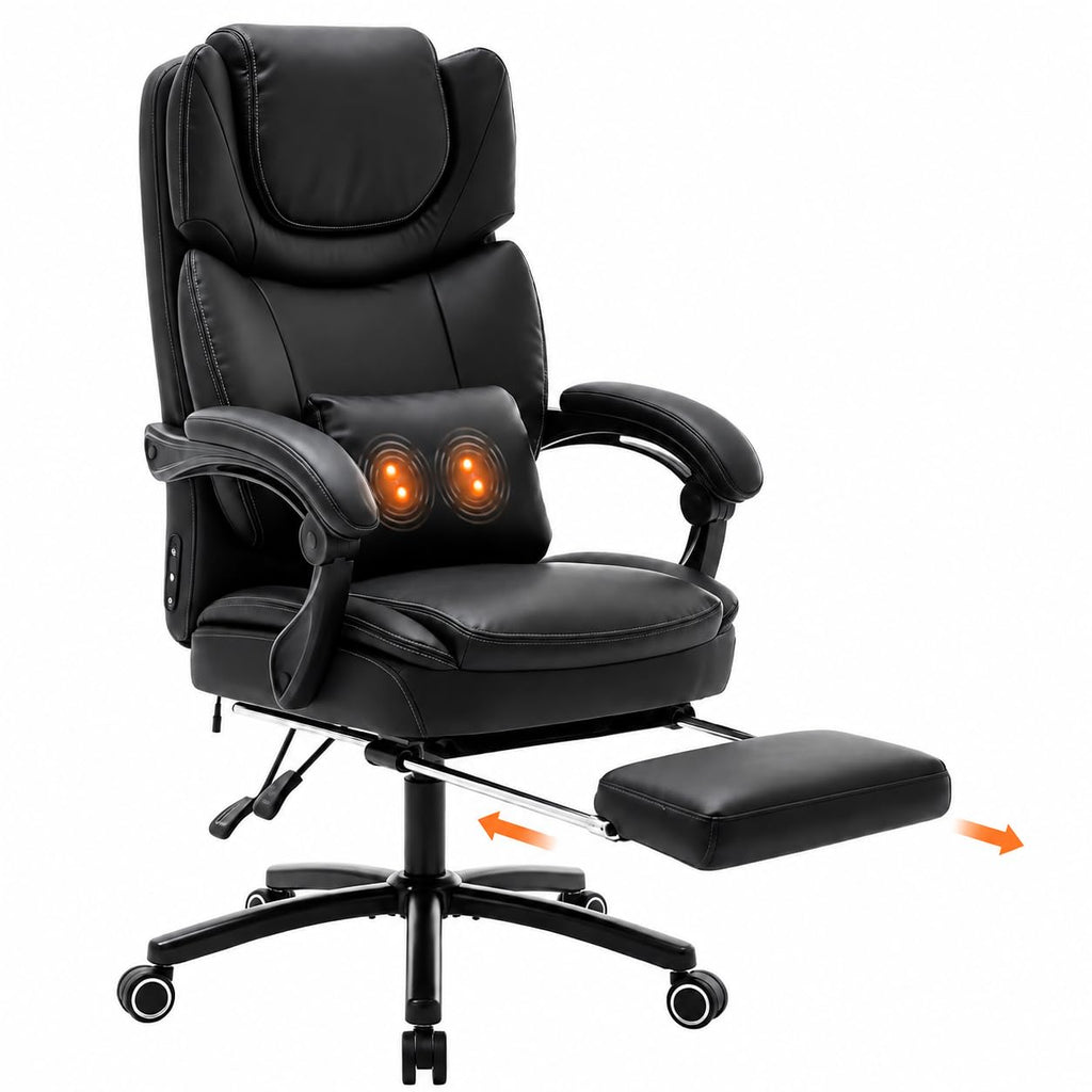 Chairker Big and Tall Massage Heat Office Chair for Executive Gaming People, Black Leather-2