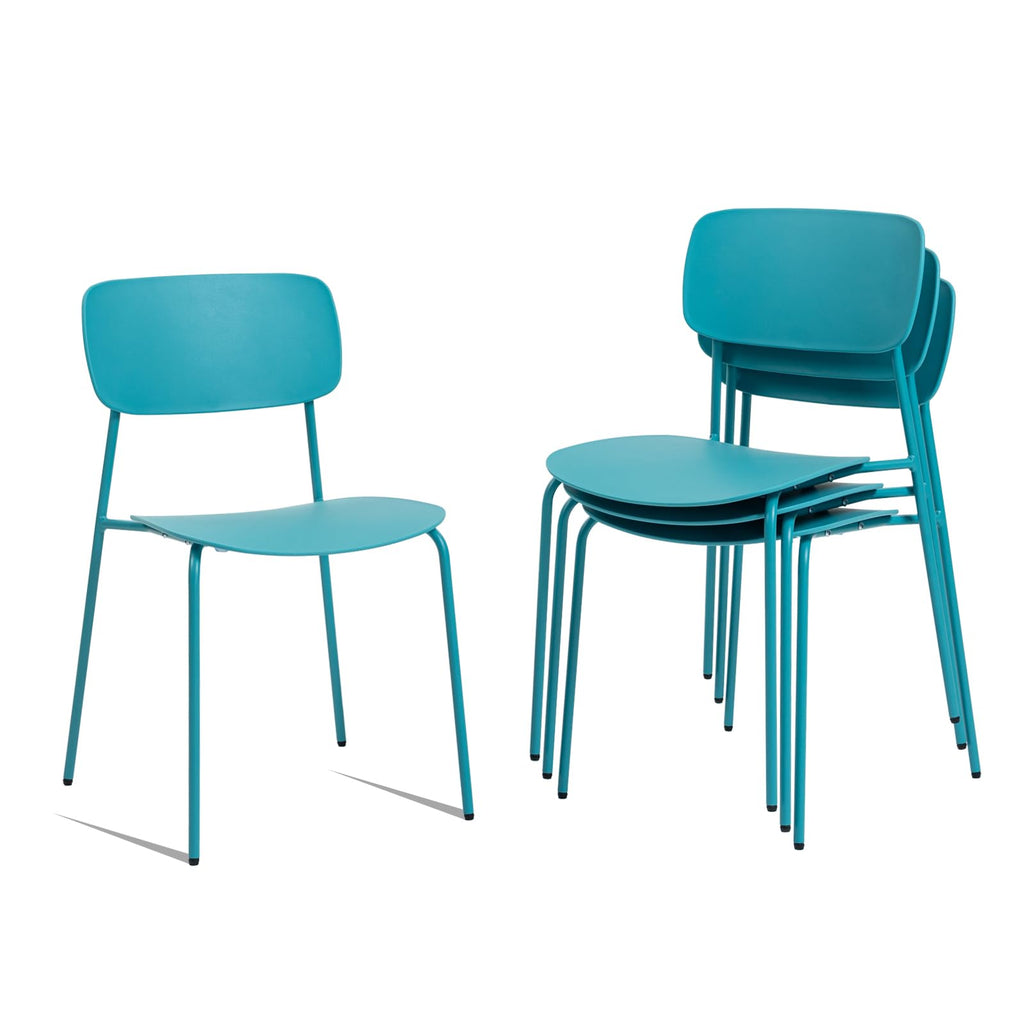 Sidanli Armless Stacking Chairs, Blue, Set of 4