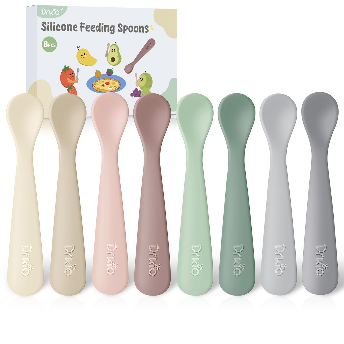 8-Piece Silicone Baby Spoons - Infant Spoons First Stage Self Feeding Baby Led Weaning Supplies Toddler Training Utensils Soft Chewable-Tip BPA-Free Dishwasher Safe Boil-proof