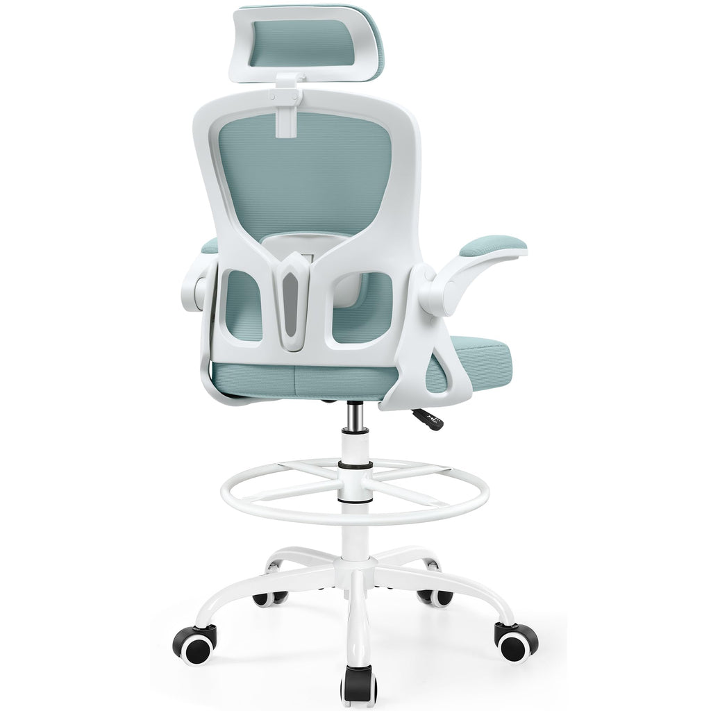 Finati Drafting Chair, Tall Office Chair for Standing Desk, Ergonomic High Back with Headrest, Lumbar Support, Foot Ring and Flip-up Armrests,