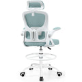 Finati Drafting Chair, Tall Office Chair for Standing Desk, Ergonomic High Back with Headrest, Lumbar Support, Foot Ring and Flip-up Armrests,
