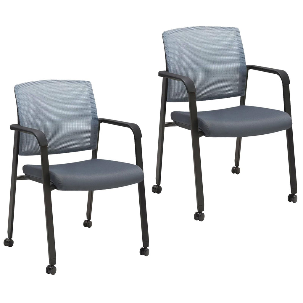Clatina Mesh Back Guest Reception Arm Chairs with Wheels, Waiting Room Chairs with Upholstered Fabric Seat and Ergonomic Lumbar Support for
