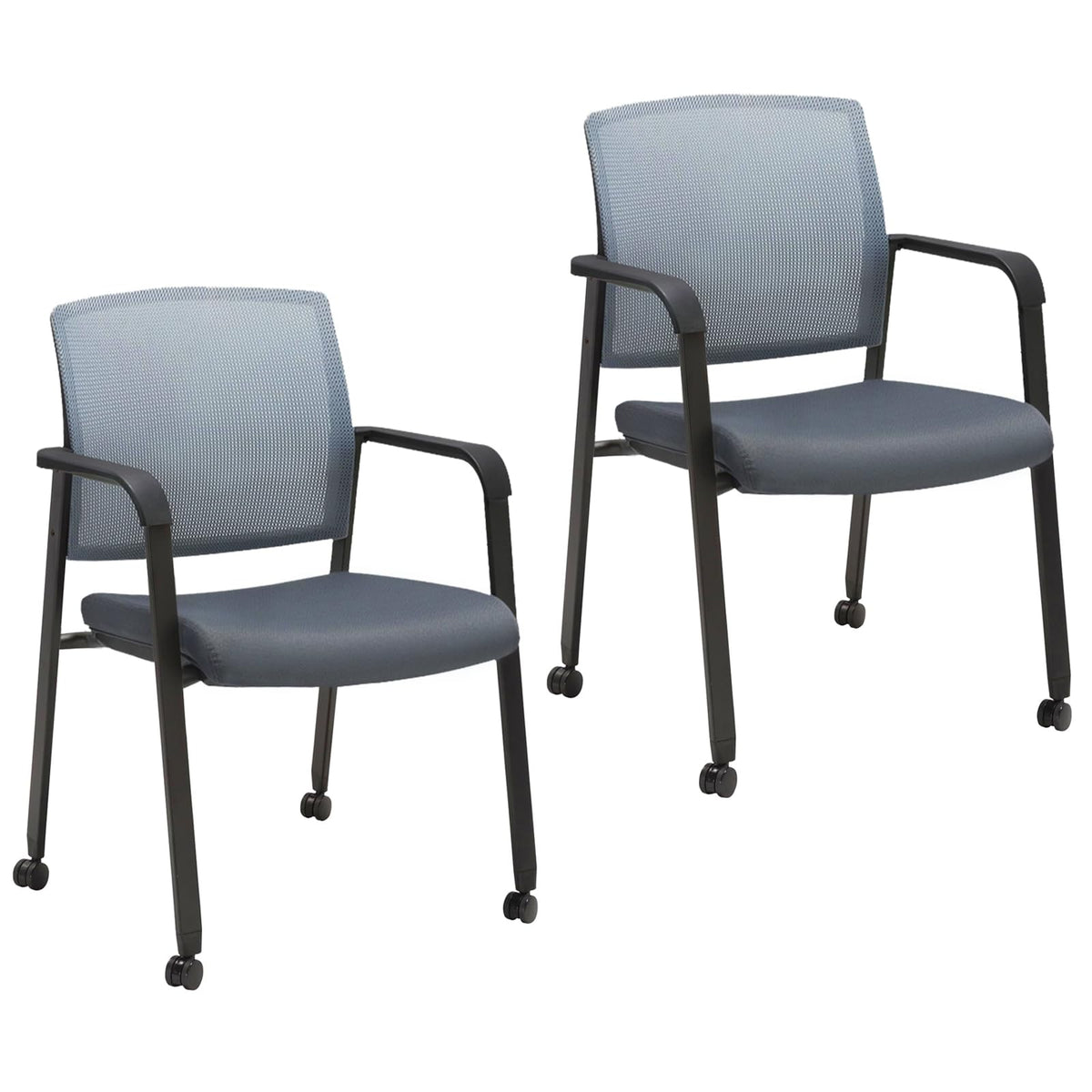Clatina Mesh Back Guest Reception Arm Chairs with Wheels, Waiting Room Chairs with Upholstered Fabric Seat and Ergonomic Lumbar Support for