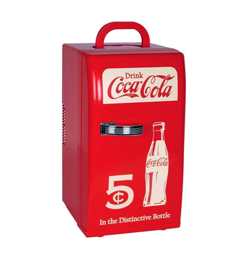 Coca Cola Mini Fridge - 18 Can Refrigerator for Bedroom Office, Portable Table Top Beverage Cooler, 12V 110V Refrigerador For Drink, Soda, Wine, Use In Car, Dorm, Outdoor, Patio