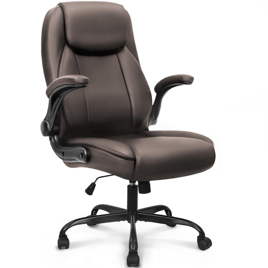 Neo Chair Office Desk Chair, High Back Pu Leather with Flip-up Arms, Brown, Medium