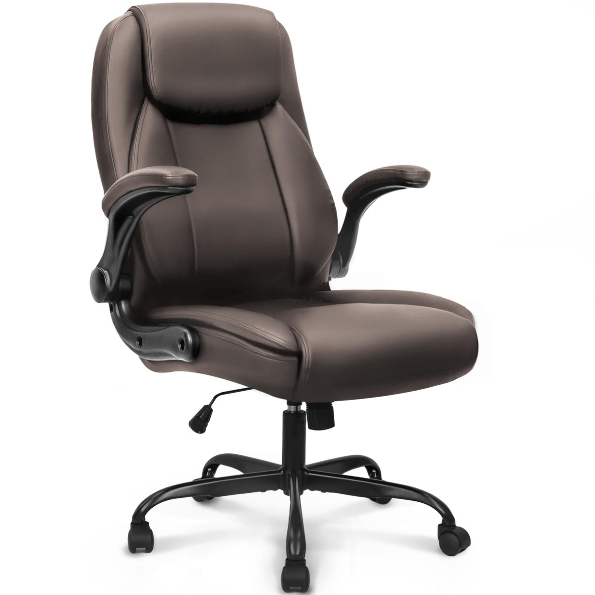 Neo Chair Office Desk Chair, High Back Pu Leather with Flip-up Arms, Brown, Medium