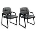 Clatina Leather Guest Chairs Set of 2, Office Reception with Padded Arms, Desk Chair with Sled Base for Office Conference Waiting Room, Black