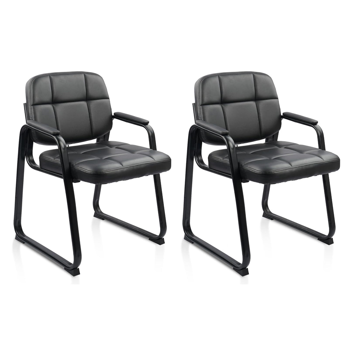 Clatina Leather Guest Chairs Set of 2, Office Reception with Padded Arms, Desk Chair with Sled Base for Office Conference Waiting Room, Black