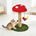 Deluxe Jute Mushroom Cat Scratching Post with Dangling Bird Toy | Durable Cat Scratcher for Indoor Cats, Home Essential
