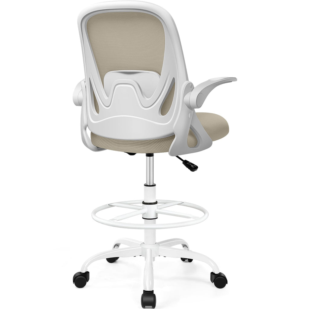 Drafting Chair Tall Office Chair with Flip-up Armrests, Adjustable Height, and Enhanced Lumbar Support - Ergonomic Rolling Stool, Back Support,
