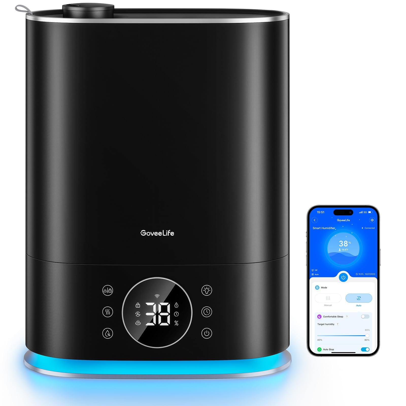 GoveeLife 7L Humidifiers for Bedroom, Smart Top-Fill Cool & Warm Mist Humidifier Large Room, Auto Mode, 70H Quiet Runtime for Baby Plants Nursery, App & Voice Control, RGB Nightlight, Humidity Sensor