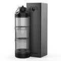 BYLWORKOUT 3 Layers Protein Travel Container with Funnel and Keychain | Cute Protein and Kitchen Storage Containers | Clear Plastic Kitchen Grade Box Organisers for Workout and Travel (Black)