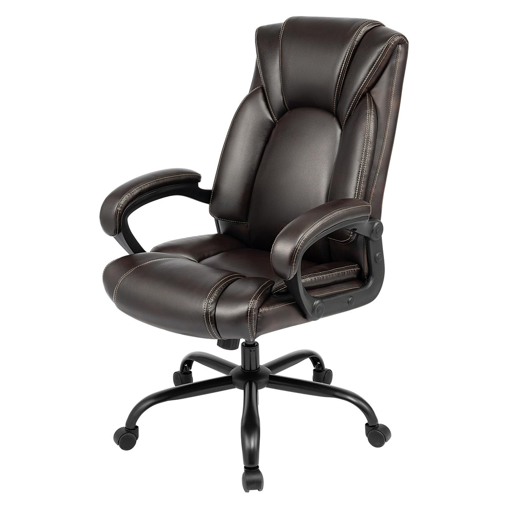 Executive Office Chair with Spring Cushion,hydrolysis-resistant Leather, Fixed Arm Medium, Brown