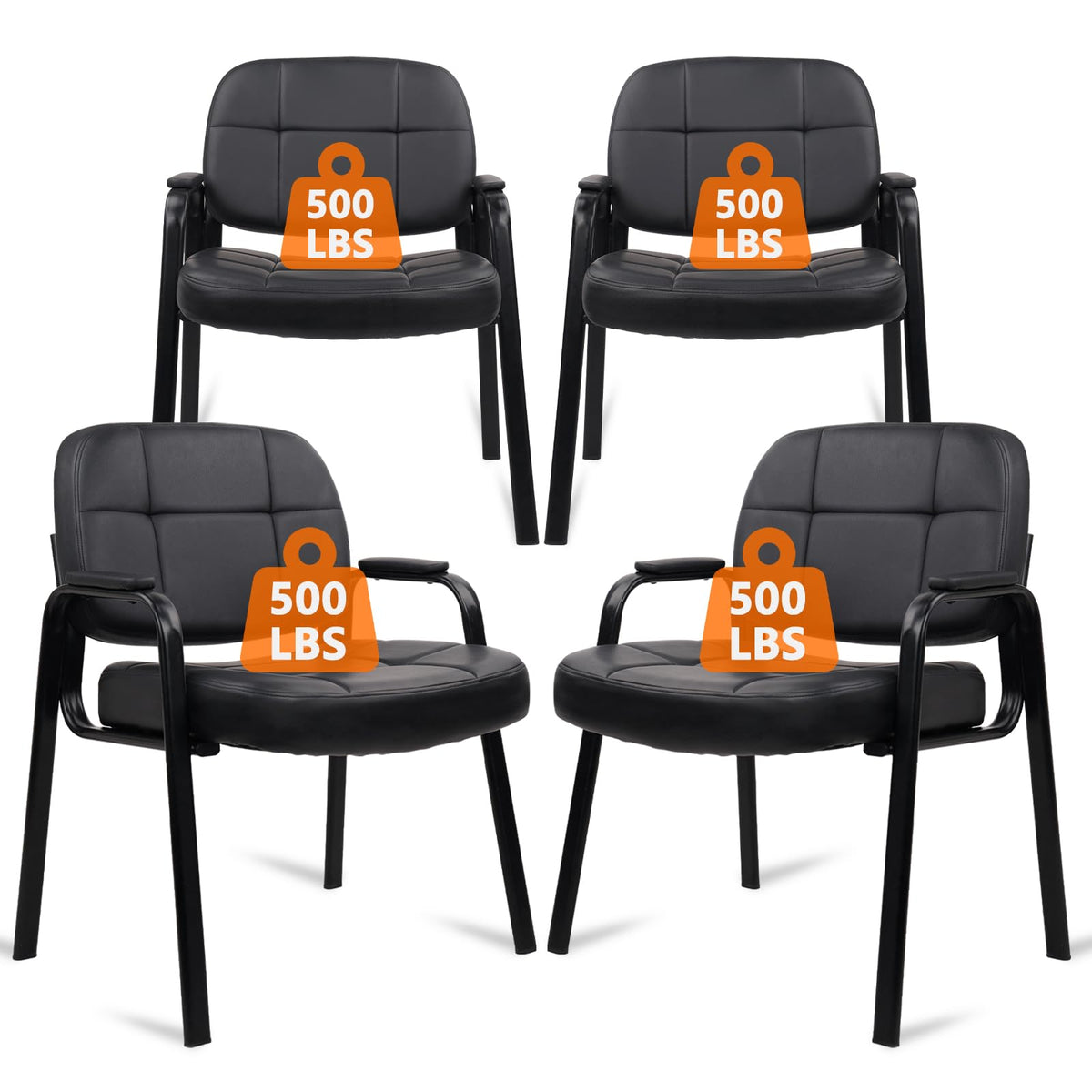 Clatina Waiting Room Guest Chair with Bonded Leather Padded Arm Rest Modern Style for Office Reception and Conference Desk Class Black 4 Pack