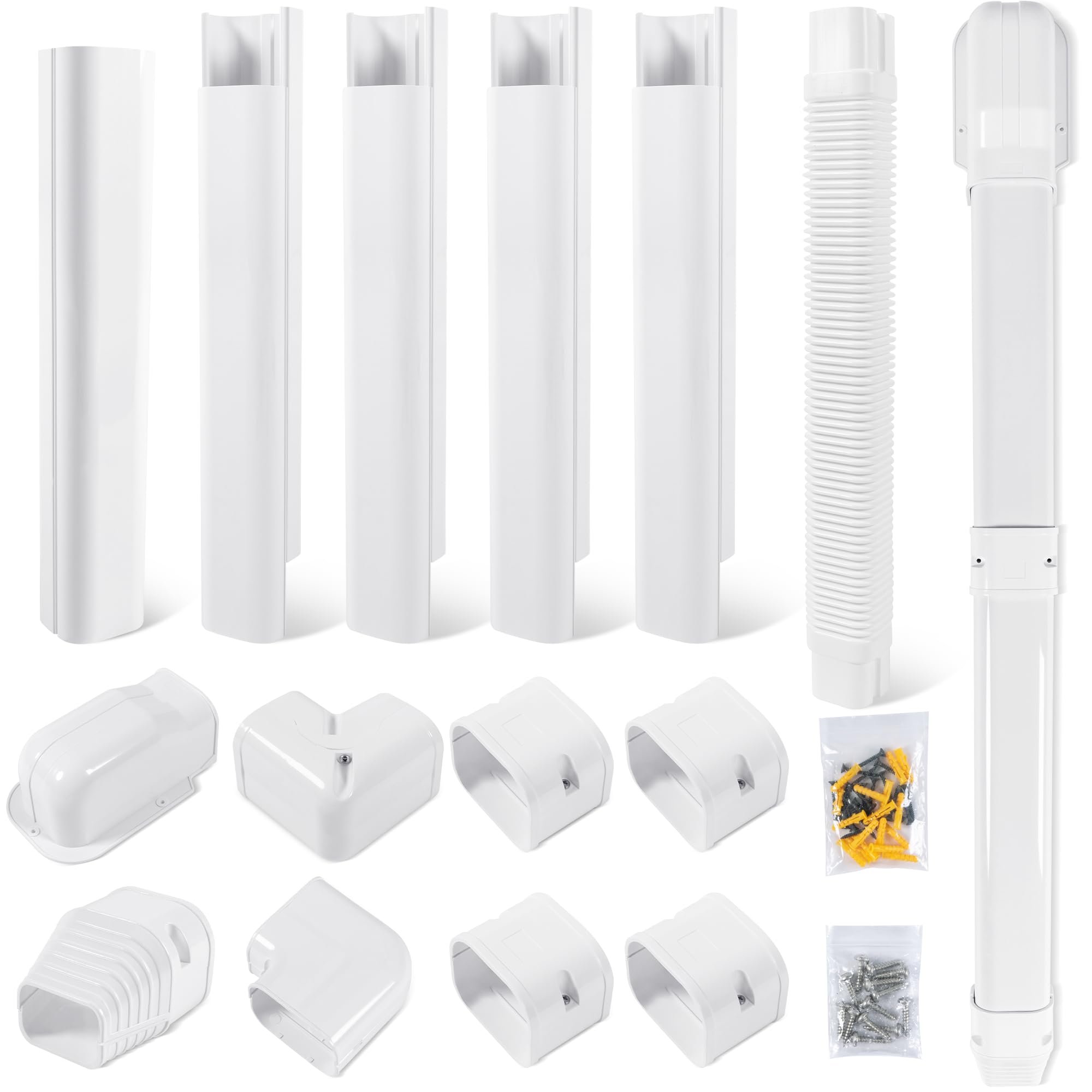3" 10Ft PVC Decorative Line Set Cover Kit - Protection for Mini Split, Central Air Conditioner & Heat Pump(White)
