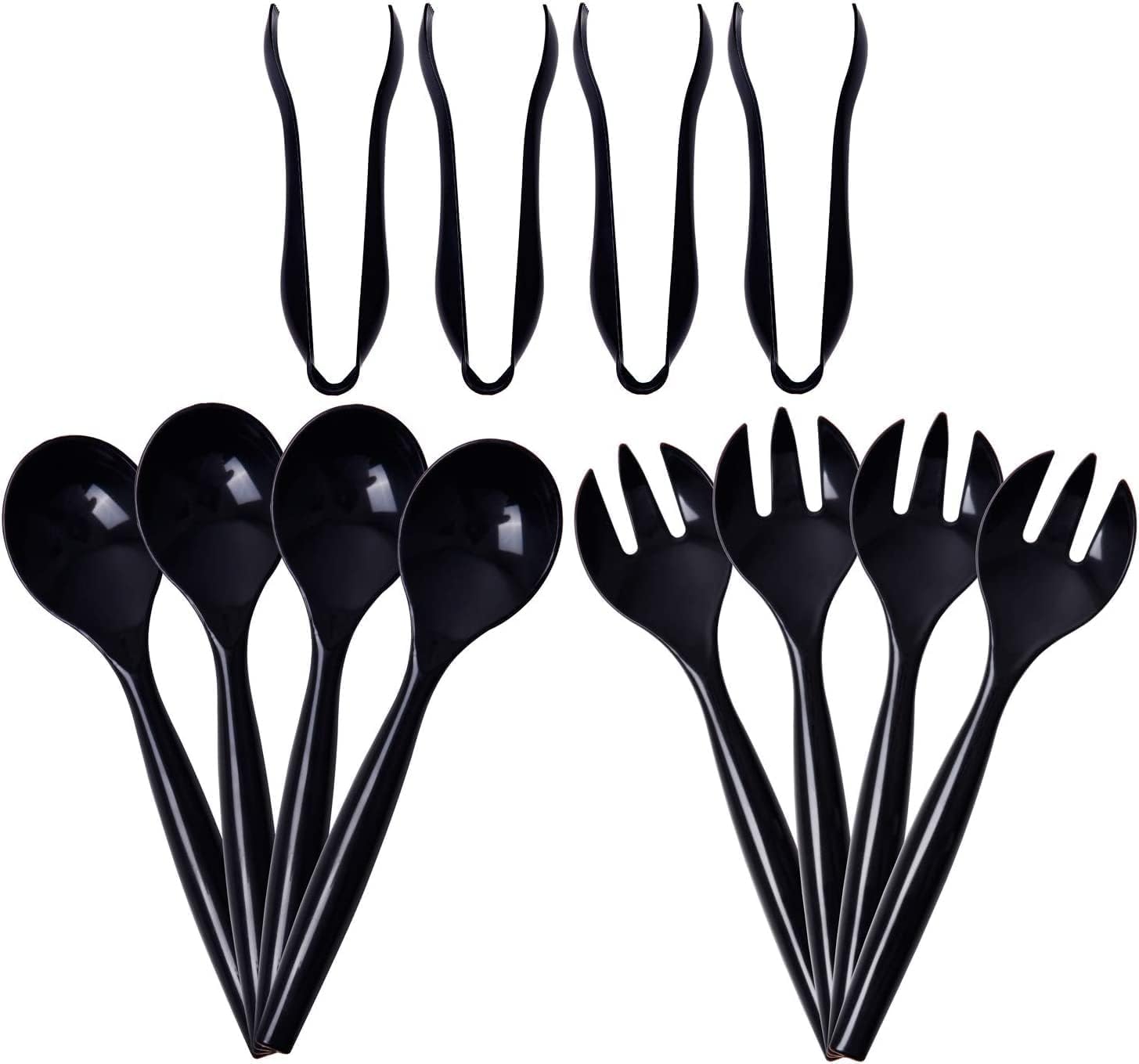 36pcs Black Plastic Serving Utensils Set - Heavy Duty Disposable Serving Tongs, Spoons & Forks (12Each) | Bulk Catering Supplies for Buffet, Wedding, Party & Food Service