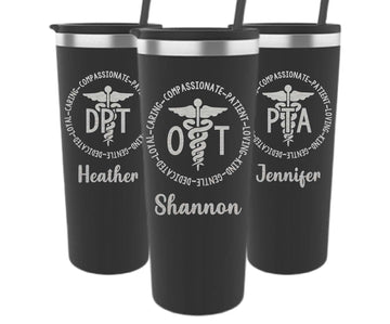 Stitched S&L Lasered Personalized Physical Therapist Tumbler-Occupational Therapist Gift-Physical Therapy Gift-Physical Therapist Assistant-DPT Tumbler-PT Black