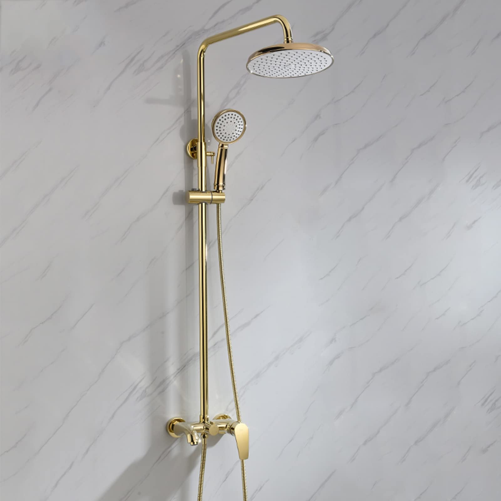 Bathroom Shower Faucet Set Wall Mounted Shower System with 9 Inch Rainfall Shower Head and 3 Functions Hand Shower Brass Shower Fixture with Height Adjustable Shower Rod