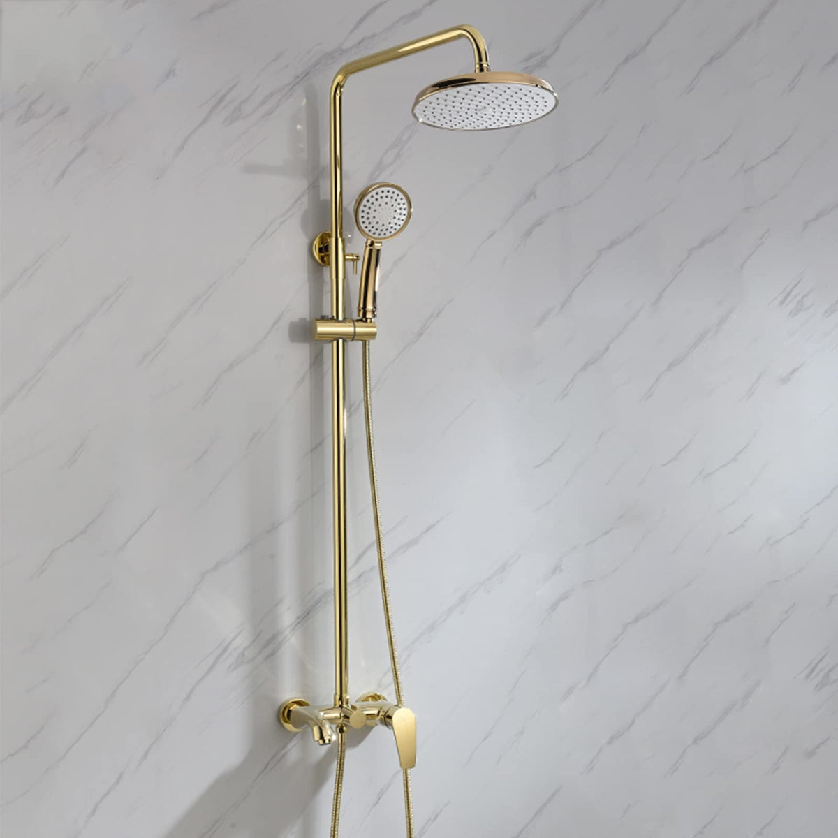 Bathroom Shower Faucet Set Wall Mounted Shower System with 9 Inch Rainfall Shower Head and 3 Functions Hand Shower Brass Shower Fixture with Height Adjustable Shower Rod