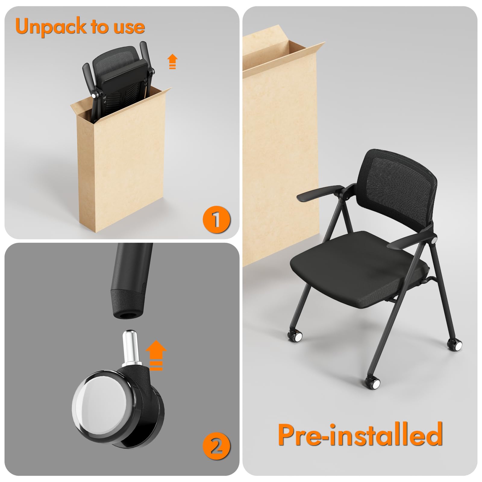 Fylica Stackable & Foldable Office Chair Set of 2, Folding Desk Chair with Flip-up Armrest, Breathable Mesh, Thick Seat Cushion & Rocking