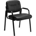 Leather Waiting Room Chair No Wheels, Office Guest Reception Seating with Padded Arms, Stationary Conference Table Chair for Lobby Clinic Home