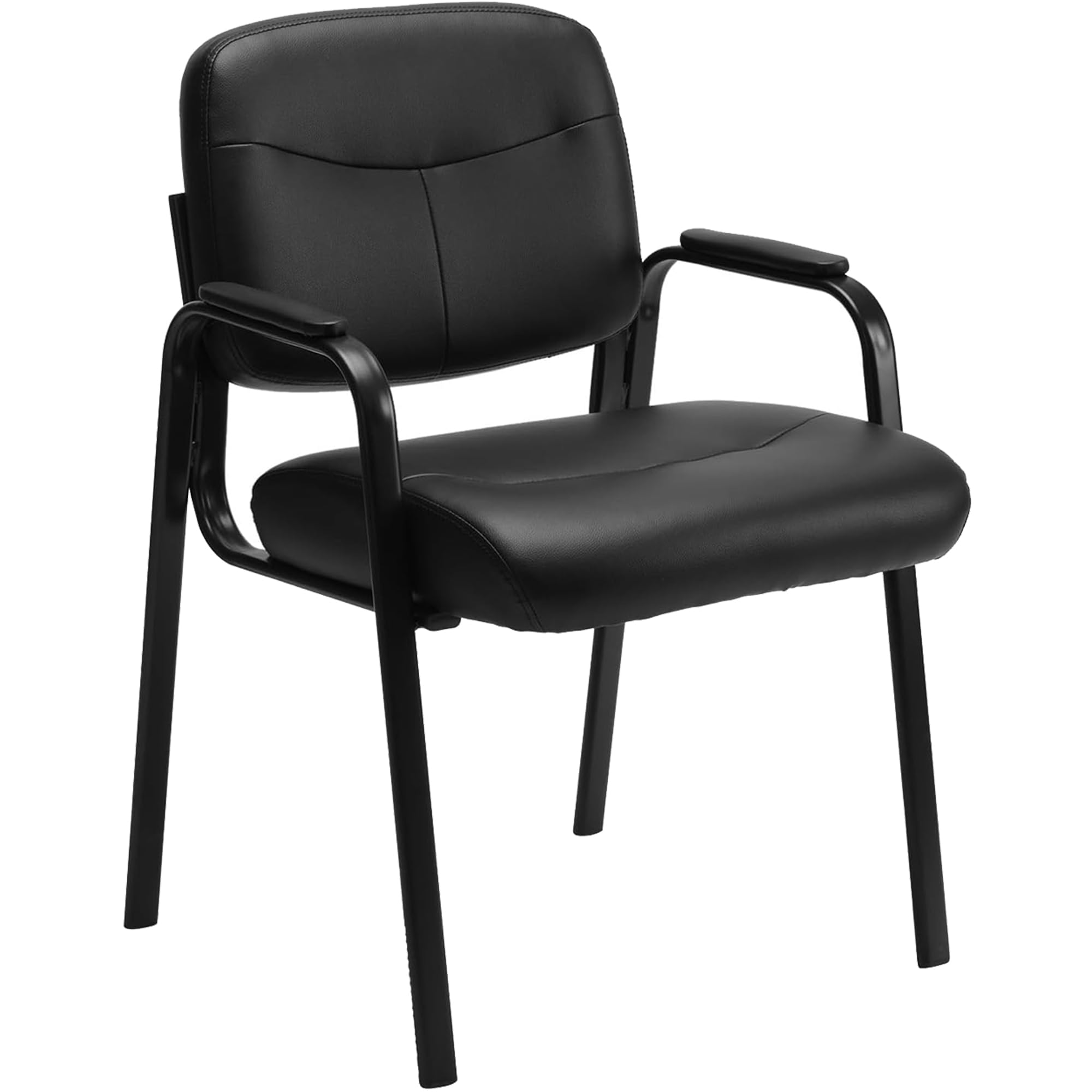Leather Waiting Room Chair No Wheels, Office Guest Reception Seating with Padded Arms, Stationary Conference Table Chair for Lobby Clinic Home