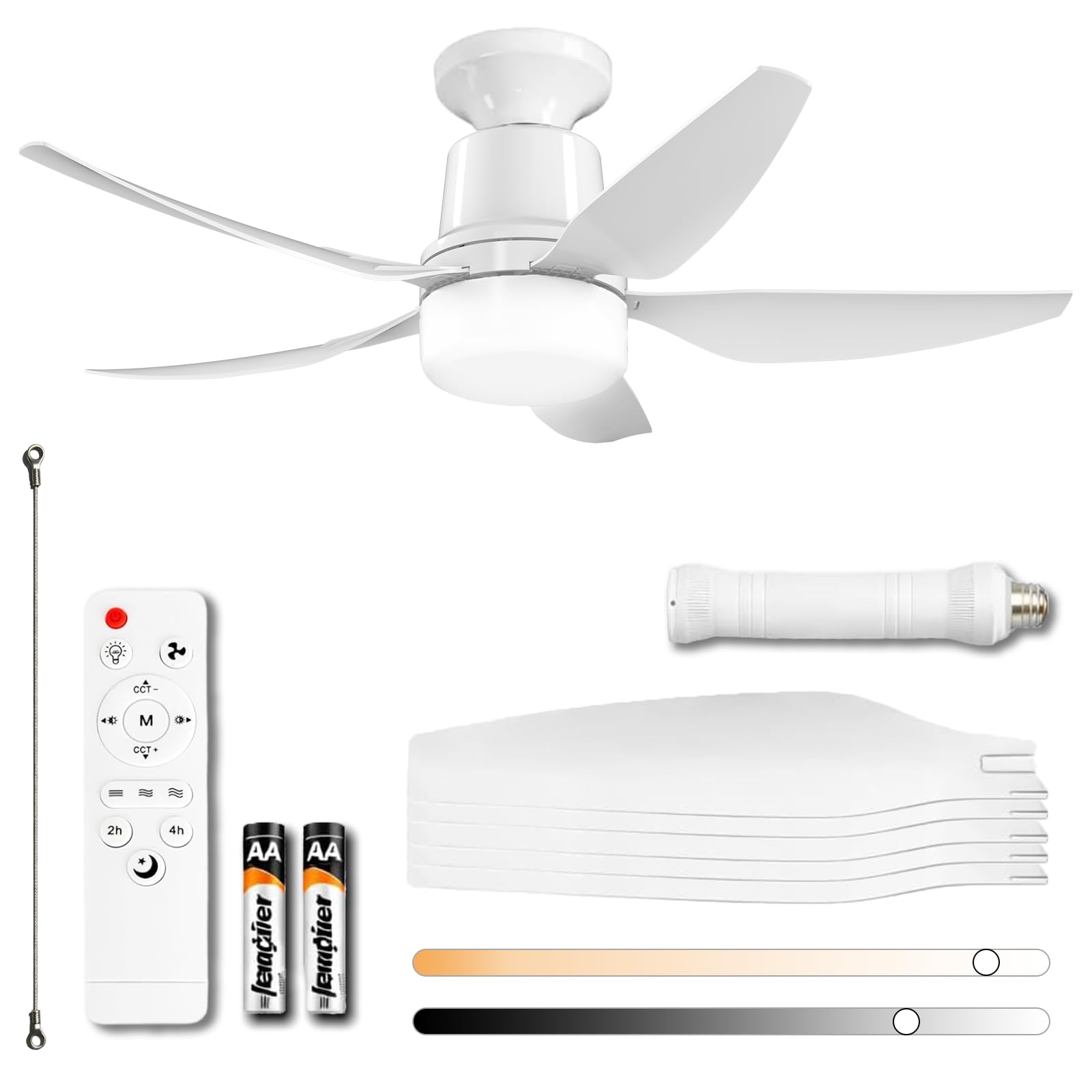 30" Socket Fan Light with Remote, Ceiling Fans with Light, Low Profile Flush Mount Ceiling Fan, 4 Speeds, 3000K-6000K Dimmable LED, Quiet Energy-Saving Motor, E26 Easy Install for Bedroom, Living Room