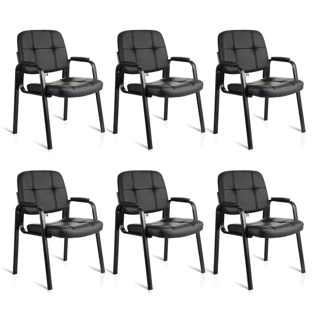 Clatina Leather Office Guest Waiting Room Chair Sets of 6, Reception Chair No Wheels with Armrests and Lumber Support, Stationary Desk Armchair