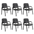 Clatina Leather Office Guest Waiting Room Chair Sets of 6, Reception Chair No Wheels with Armrests and Lumber Support, Stationary Desk Armchair