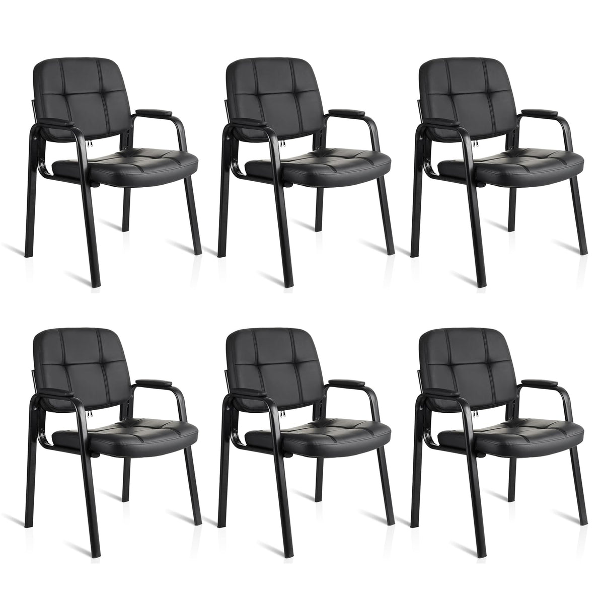 Clatina Leather Office Guest Waiting Room Chair Sets of 6, Reception Chair No Wheels with Armrests and Lumber Support, Stationary Desk Armchair