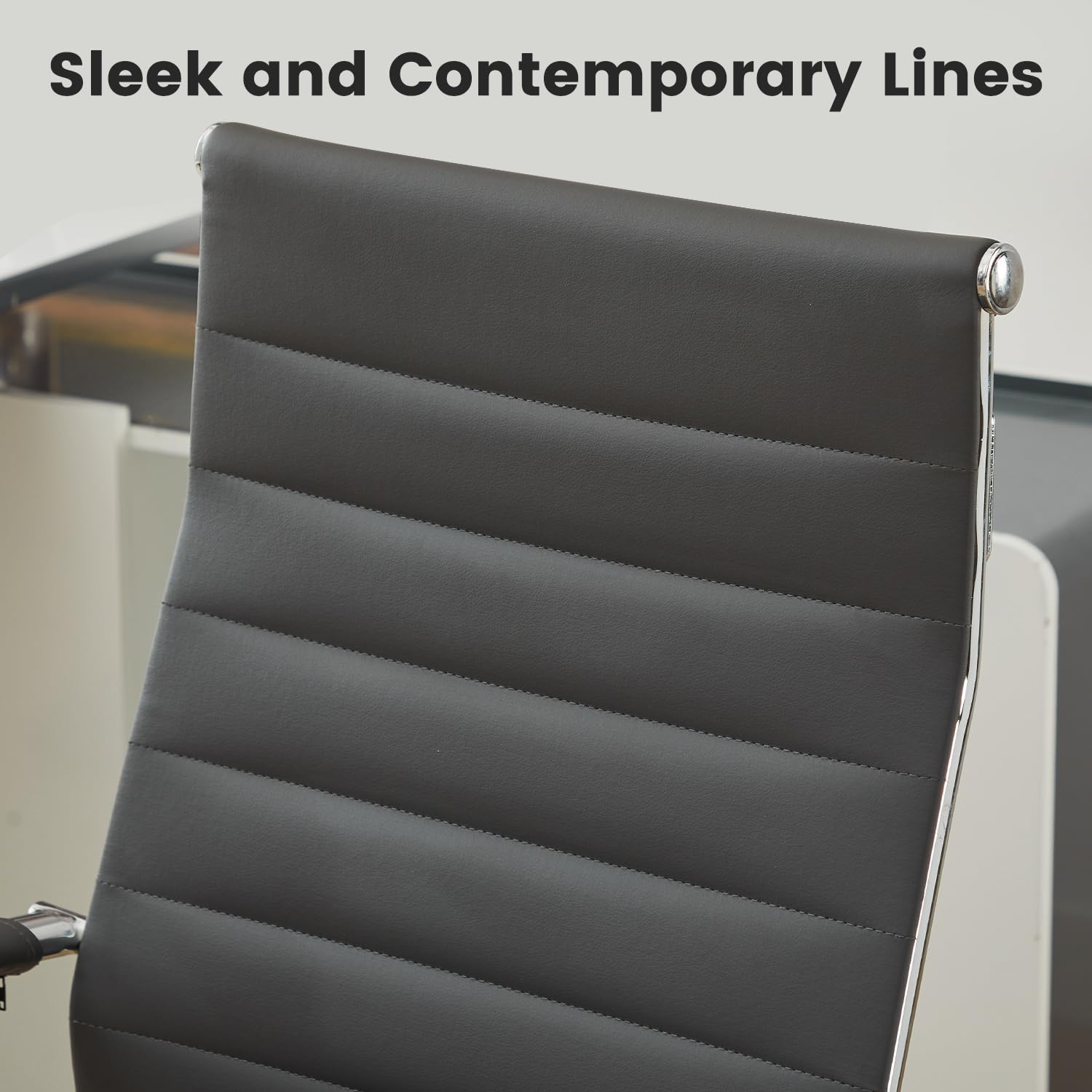 Seanail Office Desk Chair Leather, Conference Room Chairs with Wheels, Modern Executive Computer Guest Chairs with Arms., Grey