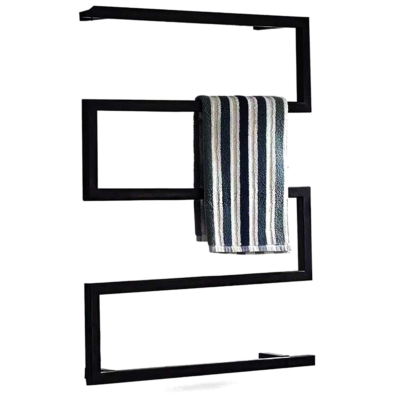 Electric Heated Towel Rack Bathroom Radiator with LED Switch Wall-Mounted Heated Towel Rail, 304 Stainless Steel Constant Temperature Towel Warmer, Black, 600 × 800Mm,Hardwired (Hardwired)
