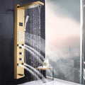 Golden Shower Panel LED Light Bathroom Bath Shower Column Tower Digital Screen Waterfall Rain Shower Mixers Rotate Massage Jets
