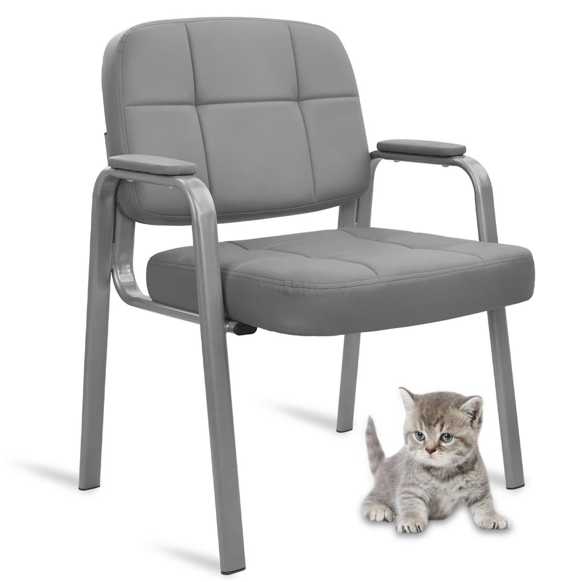 Clatina Big & Tall 400 Lbs Waiting Room Guest Chair, Leather Office Reception Chair No Wheels with Backrest Wide Seat and Padded Arms for Home