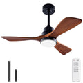 42 Inch Black Ceiling Fans with Lights and Remote,Dimmable LED Light,Quite Reversible DC Motor,Memory Function,Modern Solid Wood Indoor Outdoor Ceiling Fan with Light for Office Patios