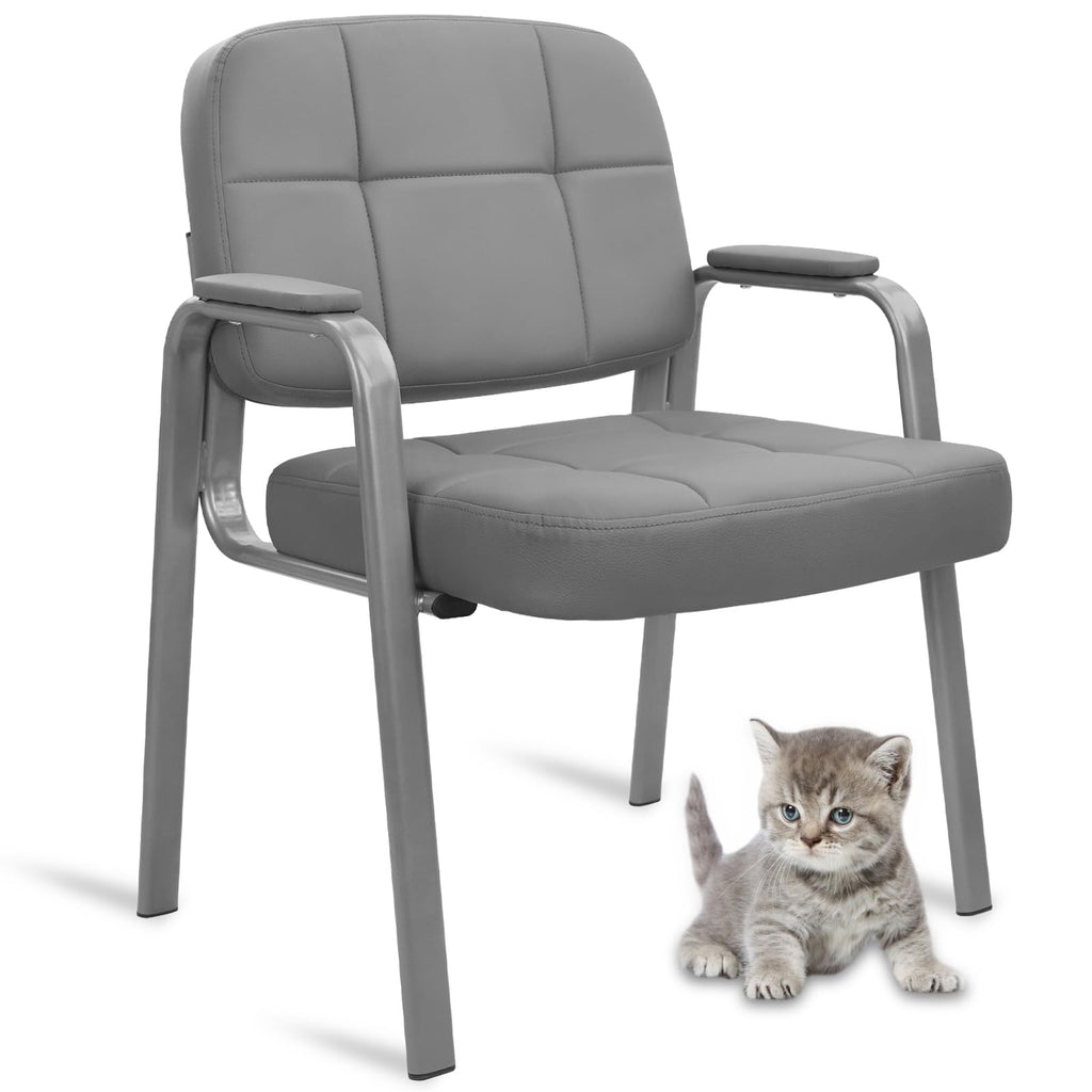 Clatina Big & Tall 500 Lbs Waiting Room Guest Chair, Leather Office Reception Chair No Wheels with Padded Arms for Elderly Home Desk Conference