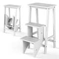 Costzon Folding 3 Step Stool, 3 in 1 Wooden Step Ladder with Handle, Non-slip Pedal, Multifunctional Storage Shelf, Flower Rack for Kitchen,