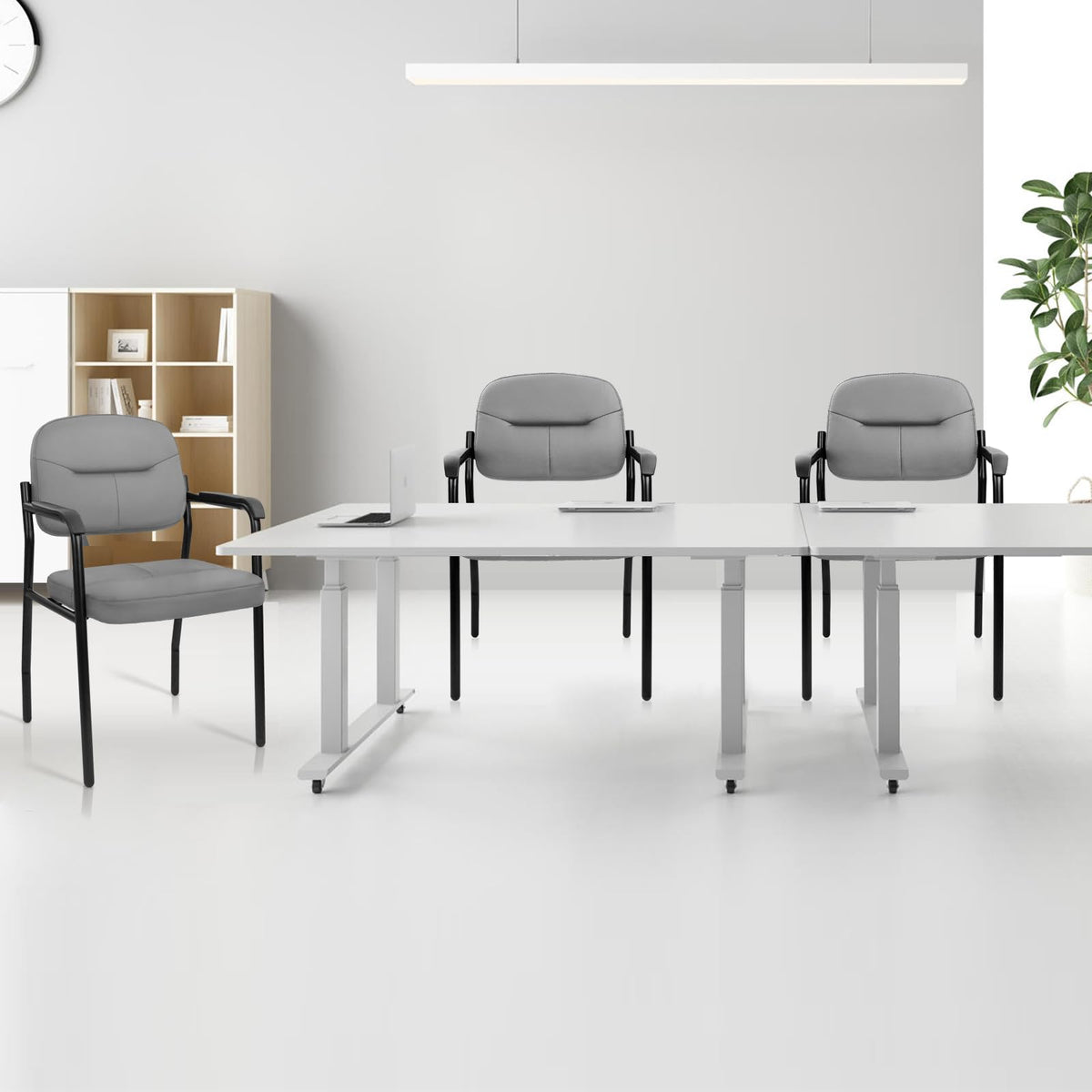 Clatina Leather Guest Chair Sets of 8, Office Reception Chair No Wheels with Armrests and Lumber Support, Ergonomic Desk Armchair for Meeting
