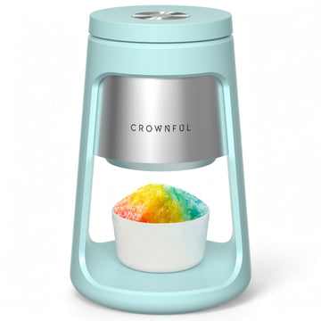 CROWNFUL Shaved Ice Machine, Blue 120V Electric Ice Shaver with 2 Ice Cups