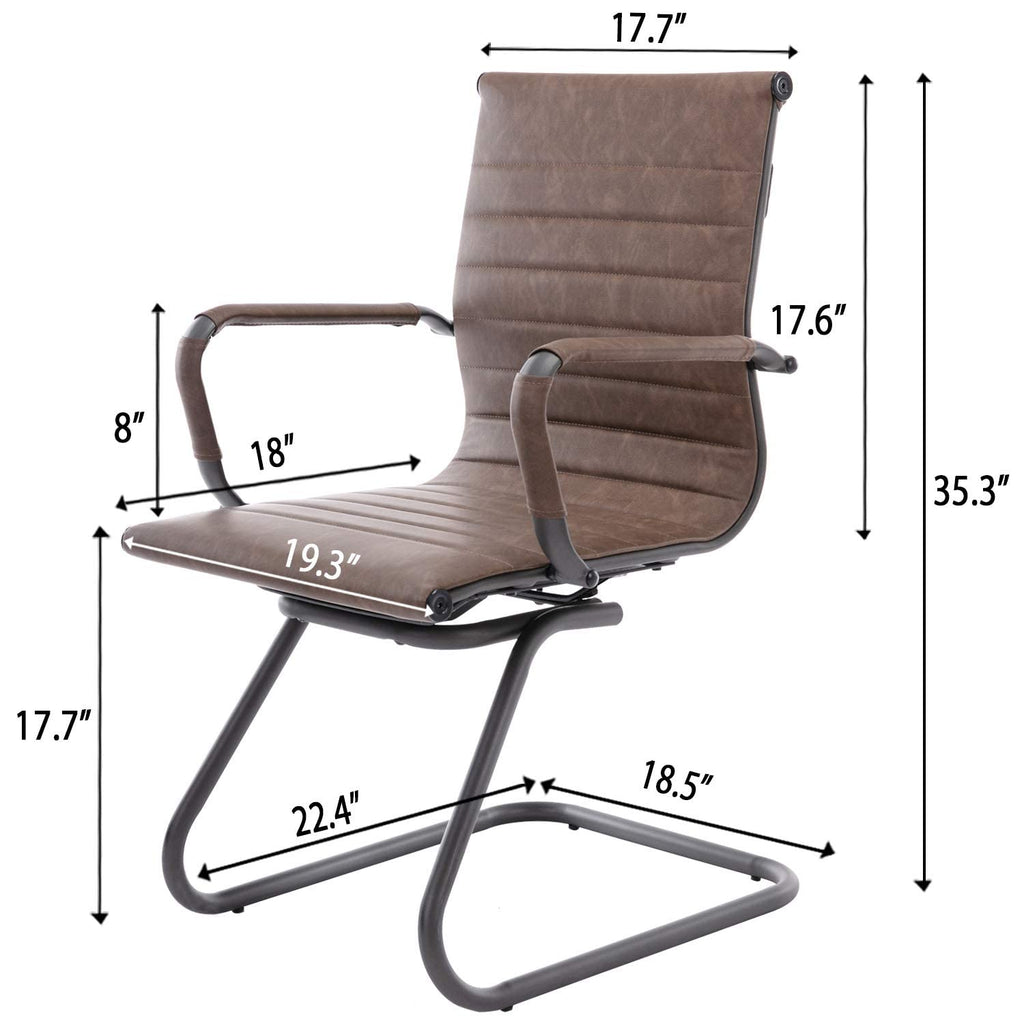 Dm Furniture Office Desk Chair No Wheels Set of 4 Pu Leather Computer Chairs Mid Back Guest Chairs for School Reception Conference Waiting