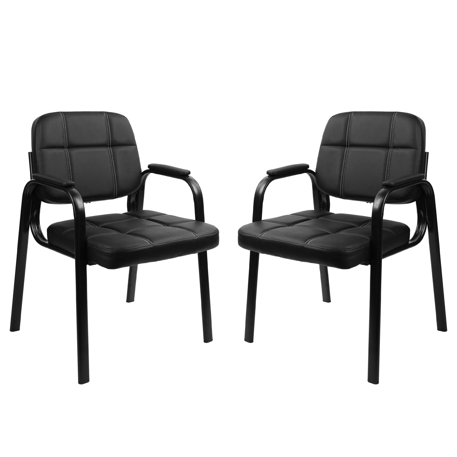 Clatina Office Reception Guest Chair with Bonded Leather Padded Arm Rest, Exam Chair for Waiting Room Lobby Meeting Church Conference School