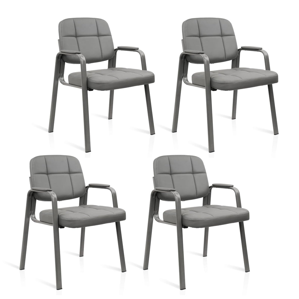 Clatina Leather Office Guest Waiting Room Chair Sets of 4, Reception Chair No Wheels with Armrests and Lumber Support, Stationary Desk Armchair