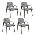Clatina Leather Office Guest Waiting Room Chair Sets of 4, Reception Chair No Wheels with Armrests and Lumber Support, Stationary Desk Armchair