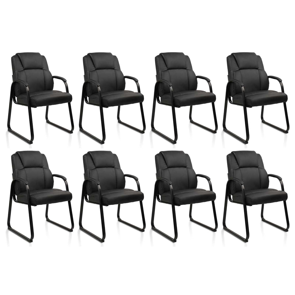 Clatina Leather Guest Chair with Padded Arm Rest for Reception Meeting Conference and Waiting Room Side Office Home Black with Sled Base 8 Pack