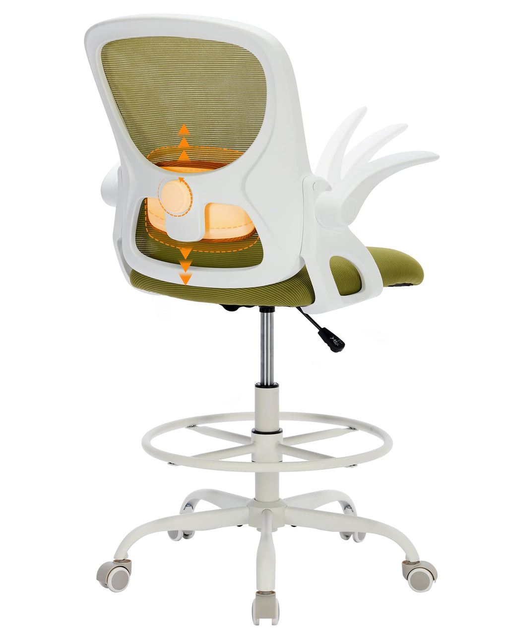Lukkdys Drafting Chair with Arms, Tall Office Chair for Standing Desks, 20.9" x 10.6" x 20.9", Green&white