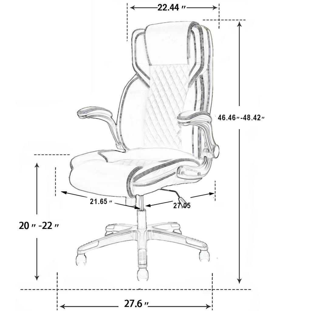 Reficcer Leather Executive Office Chair with Flip Up Arms, White, 22.83 in x 30.7 in x 13.77 in, Cream White